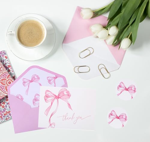 30-Pack Pink Bow Thank You Cards with Envelopes & Stickers