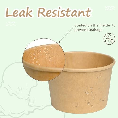 8oz Disposable Paper Ice Cream Cups - 50 Pack, Leak-Resistant Snack Bowls