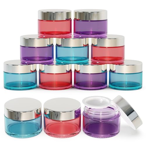 Seafulee 1 oz Colored Glass Travel Jars with Lids - 12 Pack
