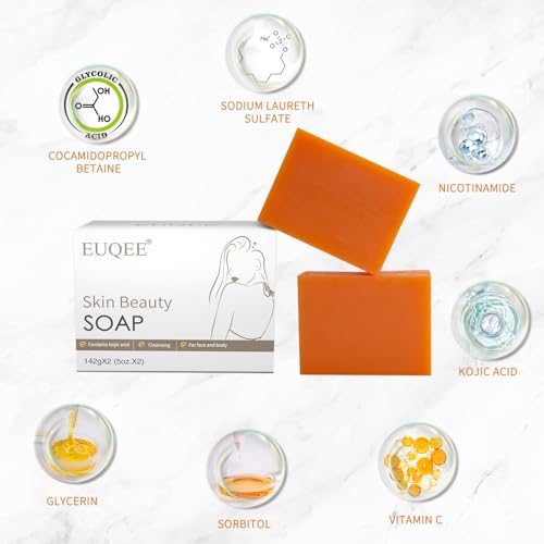 EUQEE Kojic Acid Soap Bars - 5 oz, Double Acid Formula for Dark Spots