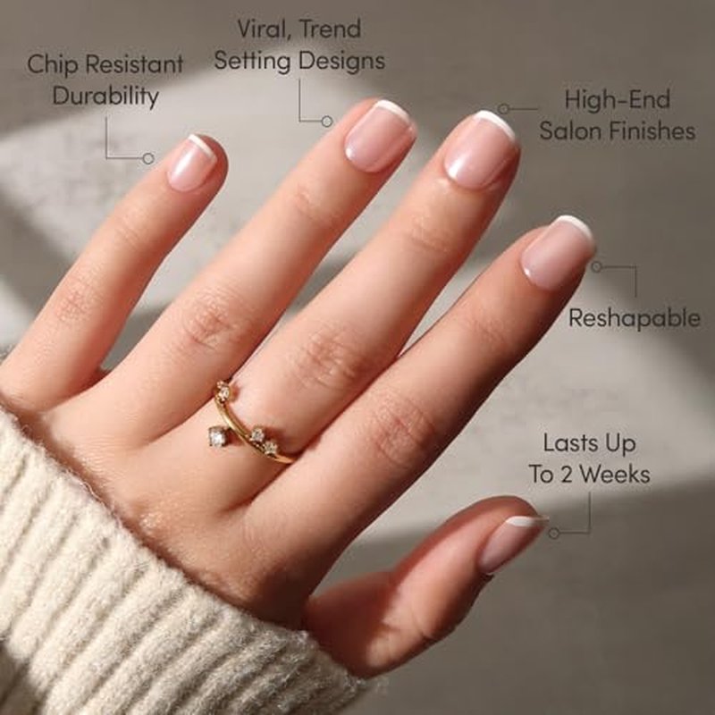 Glamnetic Press On Nails - Pearly Please | Super Short White French Tip Fake Nails, Extra Short Salon Quality French Manicure | 12 Sizes - 30 Nail Kit with Glue