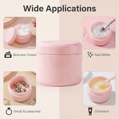 Pink Refillable Plastic Makeup Jars - 5oz Set of 3 for Cosmetics & Skincare