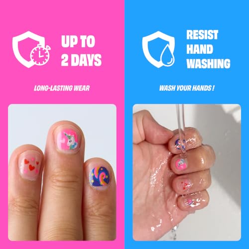 Omy Unicorn Nail Stickers for Kids - 200 Waterproof & Fun Designs