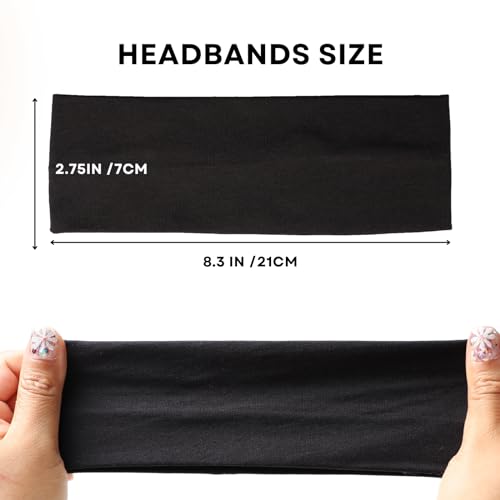 3-Pack Black Cotton Headbands for Women - Non-Slip Sweatbands