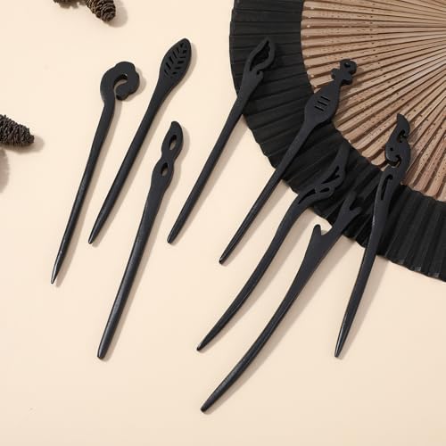 8-Pack Vintage Wooden Hair Sticks for Long Hair Buns