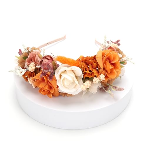 PoshMyra Burnt Orange Floral Hairband for Girls Birthday & Weddings