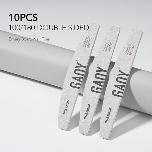 GAOY 10Pcs Professional Nail Files - 100/180 Grit Washable Emery Boards