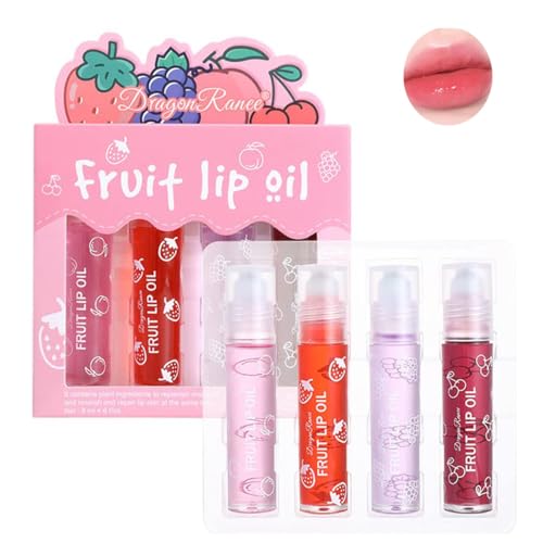 4-Pack Fruit-Flavored Lip Gloss Set - Moisturizing Roller Ball