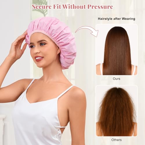 Kafteri Waterproof Reusable Shower Cap for Long Hair - Pink