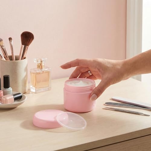 Pink Refillable Plastic Makeup Jars - 5oz Set of 3 for Cosmetics & Skincare