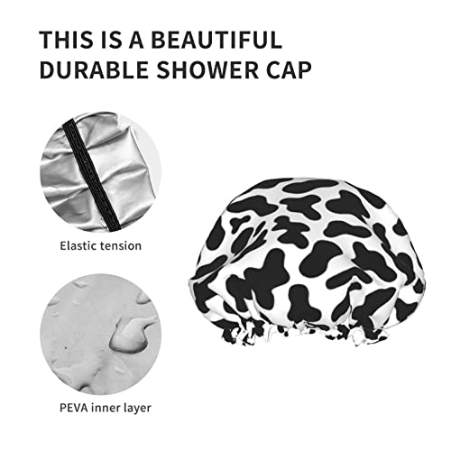 Waterproof Black & White Cow Shower Cap for Hair Protection