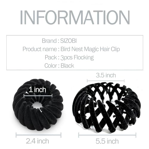 Sizobi Velvet Bird Nest Magic Hair Clips - Non-Slip Hair Ties (3 Pack)