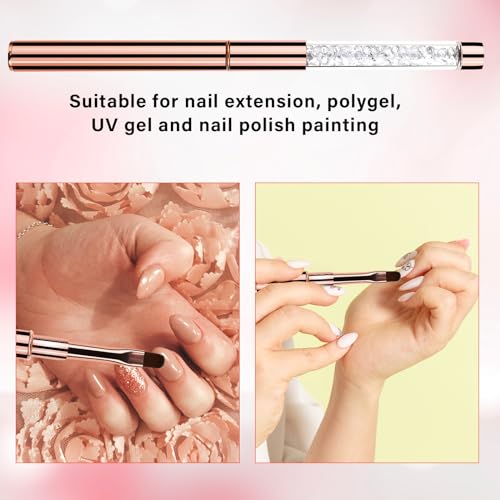 Hariendny 2Pcs Oval Gel Nail Brush Set with Rhinestone Handle