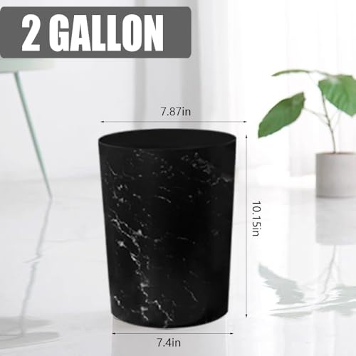 Feisco 2 Gallon Marble Trash Can - Stylish Wastebasket for Bathroom, Office, Bedroom (2 Pack)