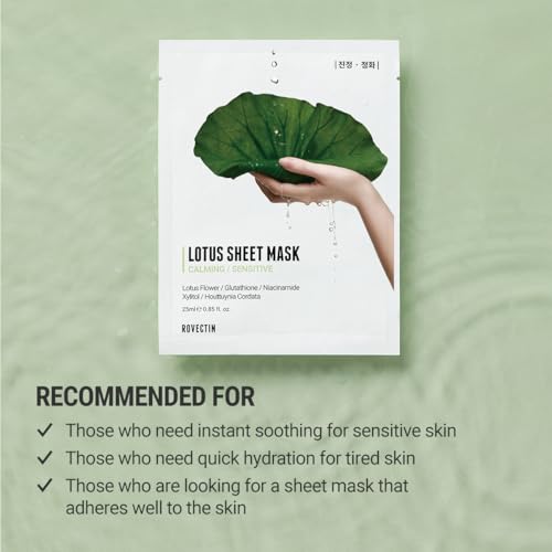 ROVECTIN Calming Lotus Sheet Mask 5 Count - Soothing Hydrating Face Mask for Sensitive Skin