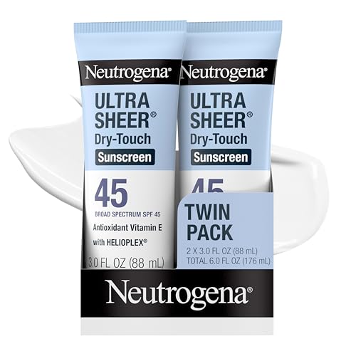 Neutrogena Ultra Sheer Dry Touch Sunscreen Lotion SPF 45 Broad Spectrum UVA UVB Protection Lightweight Water Resistant up to 80 Minutes Oil PABA Oxybenzone Free, 2-pack of 3 fl oz