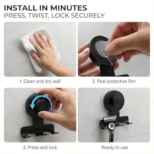 Kysren 2-Pack Suction Cup Razor Holder, Stainless Steel No-Drill Wall Mount