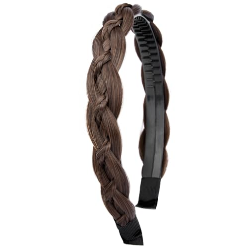 Chestnut Thin Braid Headband with Teeth - Synthetic Hair Piece