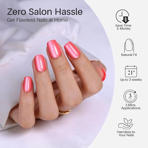 SHANGMENG Soft Gel Press-On Nails - Short Square Red Cat Eye, 32-Piece Kit