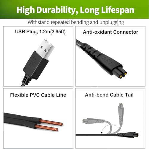 Remington Shaver & Hair Clipper USB Charging Cable Replacement 1.2m