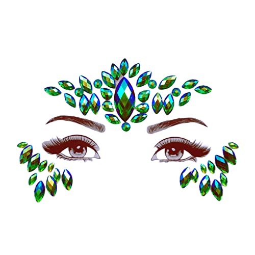 Topaz Emerald Green Self-Adhesive Face Jewels for Festival Makeup