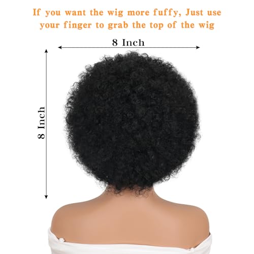 GKtineke 8 Inch Afro Wig for Black Women - Natural Black 70s Curly Short Wig