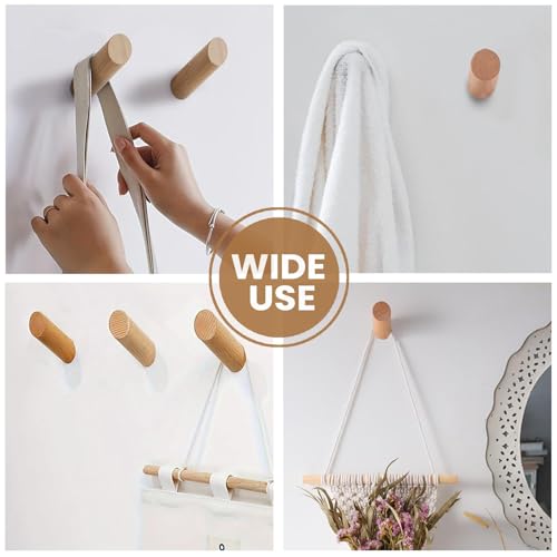 Evory 6 Pack Wooden Wall Hooks - Rustic Coat Hangers for Home