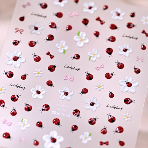 5D Floral Ladybug Nail Art Stickers - Embossed Decals for Women