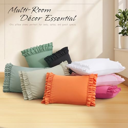 Vonty White Ruffled Pillow Cases Set of 2, 20x26 Inch Microfiber