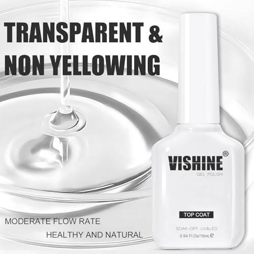 Vishine 2 Pack 16ml No Wipe High Gloss Gel Top Coat for UV LED Nail Polish