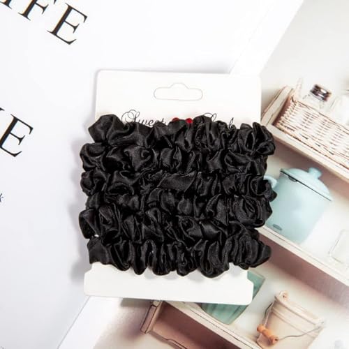 12-Pack Black Satin Hair Scrunchies for Women - Soft & Stretchy