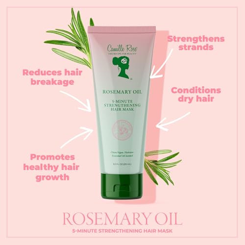 Camille Rose Rosemary Hair Mask - Deep Conditioning Treatment for Dry & Damaged Hair, Frizz Control, 8.5 Oz