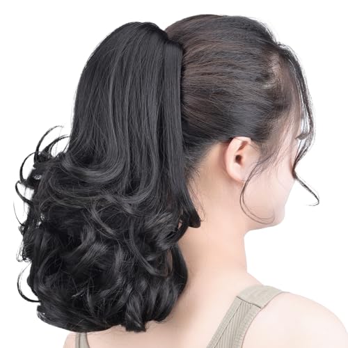 Natural Black 12-Inch Curly Ponytail Extension with Claw Clip - 3.8 OZ Synthetic Fake Hair