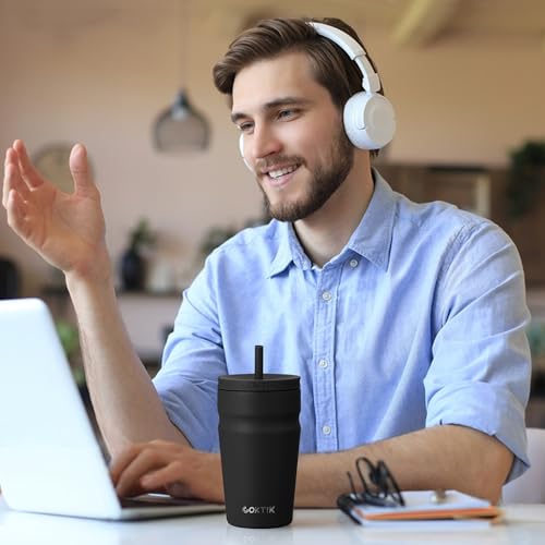 COKTIK 16oz Insulated Stainless Steel Tumbler with Lid & Straw - Travel Coffee Cup