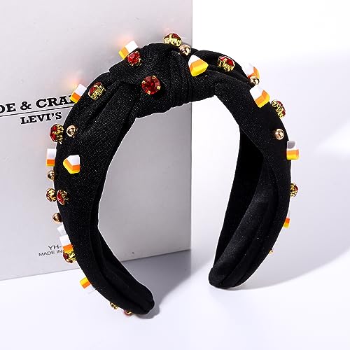 Mokkia Candy Corn Headband Halloween Costume Accessories Beaded Wide Knot Hairband