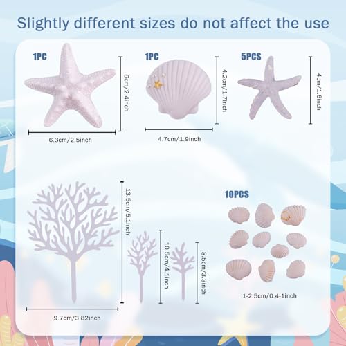 Ocean-Themed Cake Toppers Set - 20pcs Seashells & Starfish Decorations