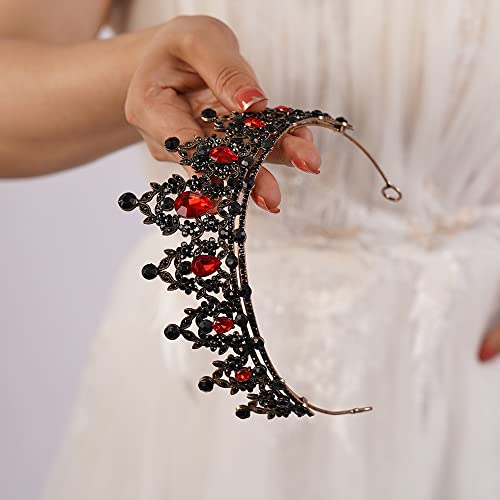 JWICOS Gothic Crystal Crown Tiara for Women Red & Black Baroque Vintage Headpiece