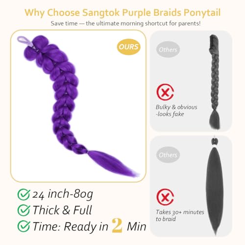 Sangtok 24-Inch Light Purple Braided Ponytail Extension with Elastic Tie