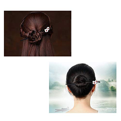 Handmade Ebony Wood Hair Stick - Retro Floral Hairpin for Buns