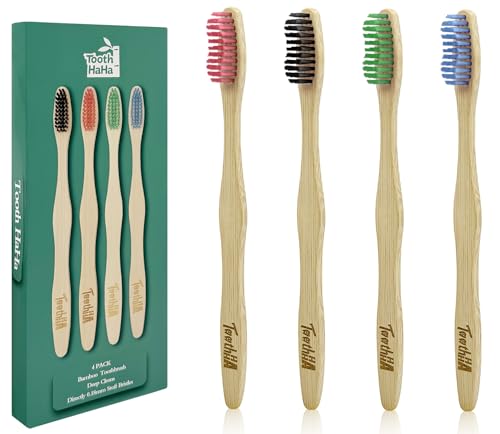 Green Bamboo Toothbrushes Medium Bristles 4 Pack - Eco-Friendly Natural Toothbrush
