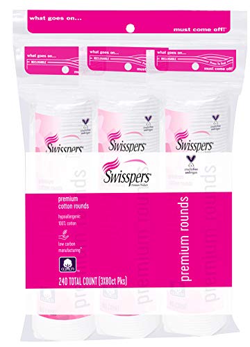 Swisspers Premium 100% Cotton Rounds - Hypoallergenic, 240 Pads