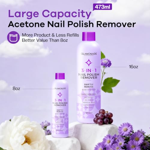 Glamonade Acetone Nail Polish Remover 16oz with Grape Seed Oil