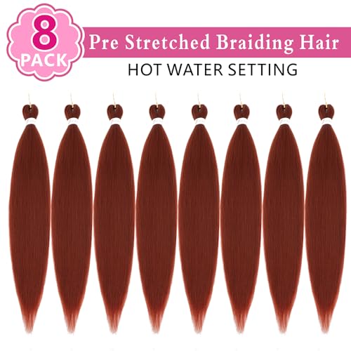 Abrastin Pre-Stretched Braiding Hair 20 Inch Ginger 350# Yaki Synthetic 8 Pack
