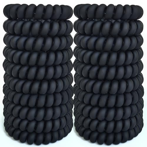 20 Matte Black Spiral Hair Ties - Soft, No Damage, Waterproof