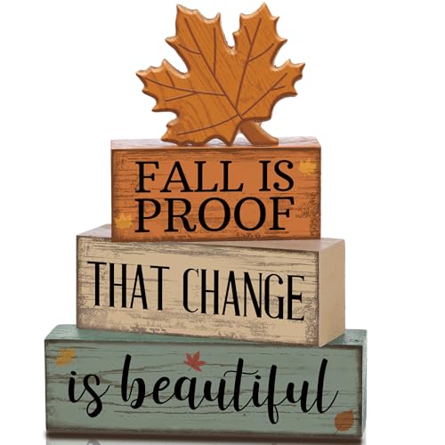 4-Piece Fall Wooden Leaf and Book Decor Set for Thanksgiving