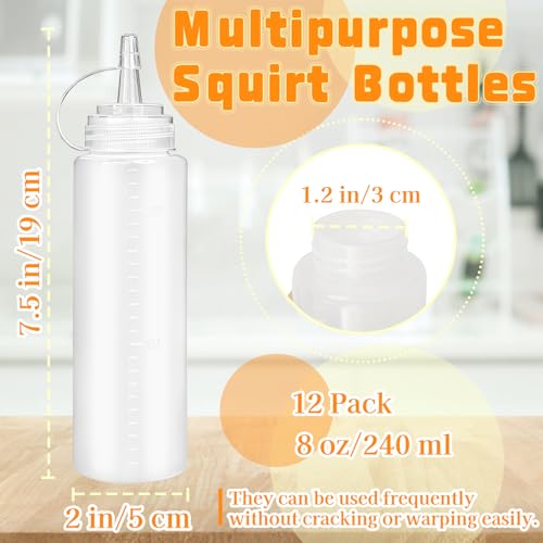 Uyuxxu 12 Pack 8 oz Clear Plastic Squeeze Bottles for Sauces