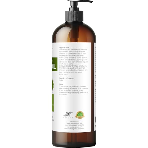 Velona USDA Organic Castor Oil 16 fl oz, Cold Pressed with Pump - Organic Castor Oil