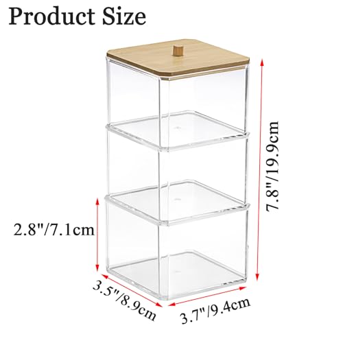 Hipiwe 3-Tier Acrylic Cotton Swab Organizer with Lid - Clear Storage Box
