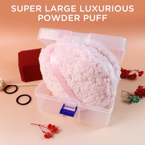 Quadafy Pink 6” x 3” Soft Powder Puff with Silk Handle – Oversized Body/Loose Powder Puff