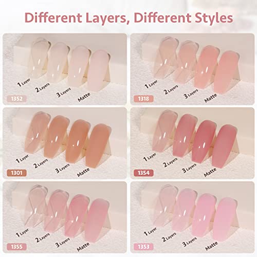 GAOY Nude Jelly Gel Nail Polish Set - 6 Sheer Pink Colors
